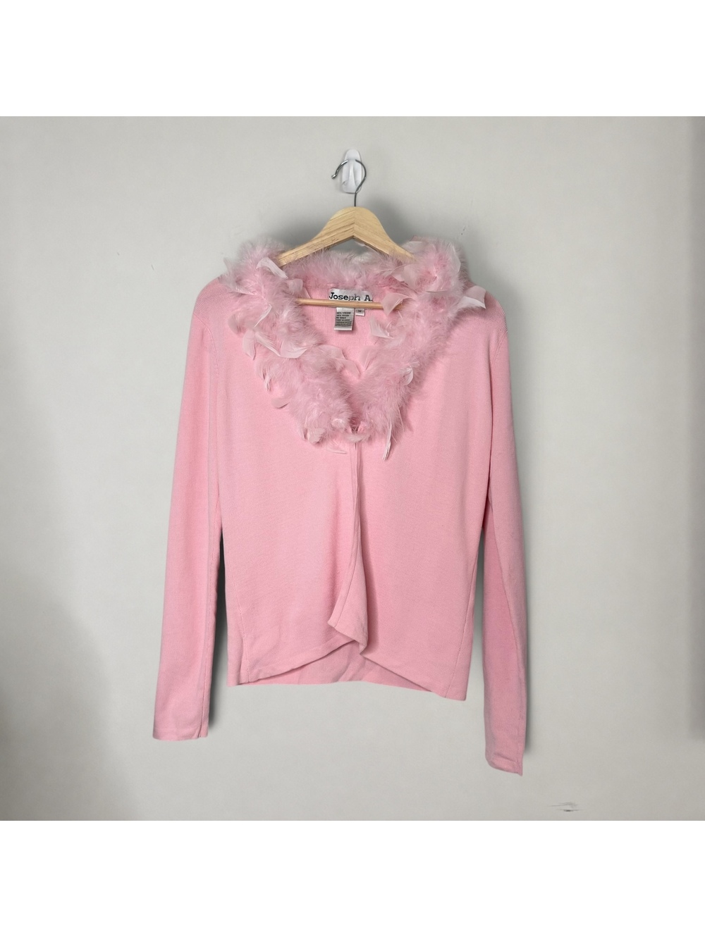 Pink Feather Trim Cardigan Sweater Y2K Coquette Glam Joseph A